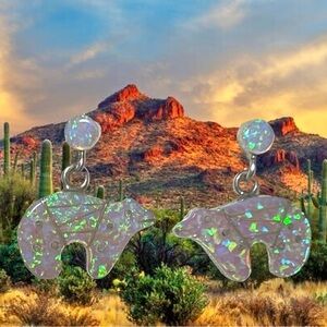 Sterling Silver Opalite Native Bear Earrings